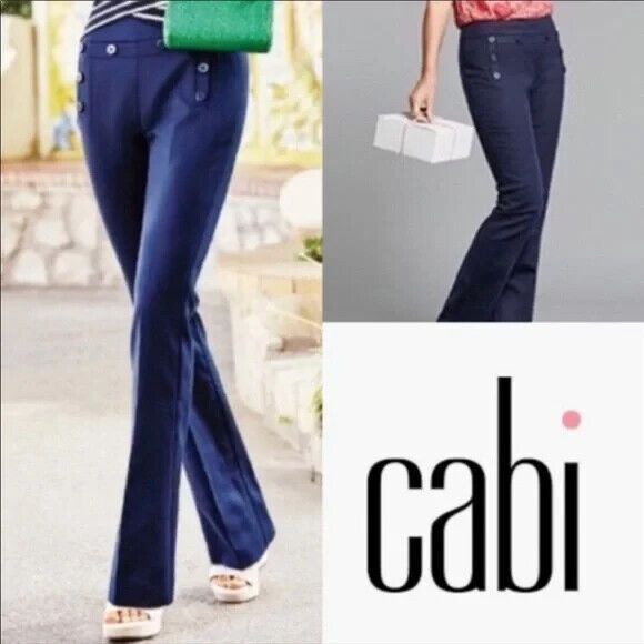 CAbi Mariner Trouser Dress Pants Size 4 Sailor Buttons Side Zip Stretch Navy - Picture 9 of 11